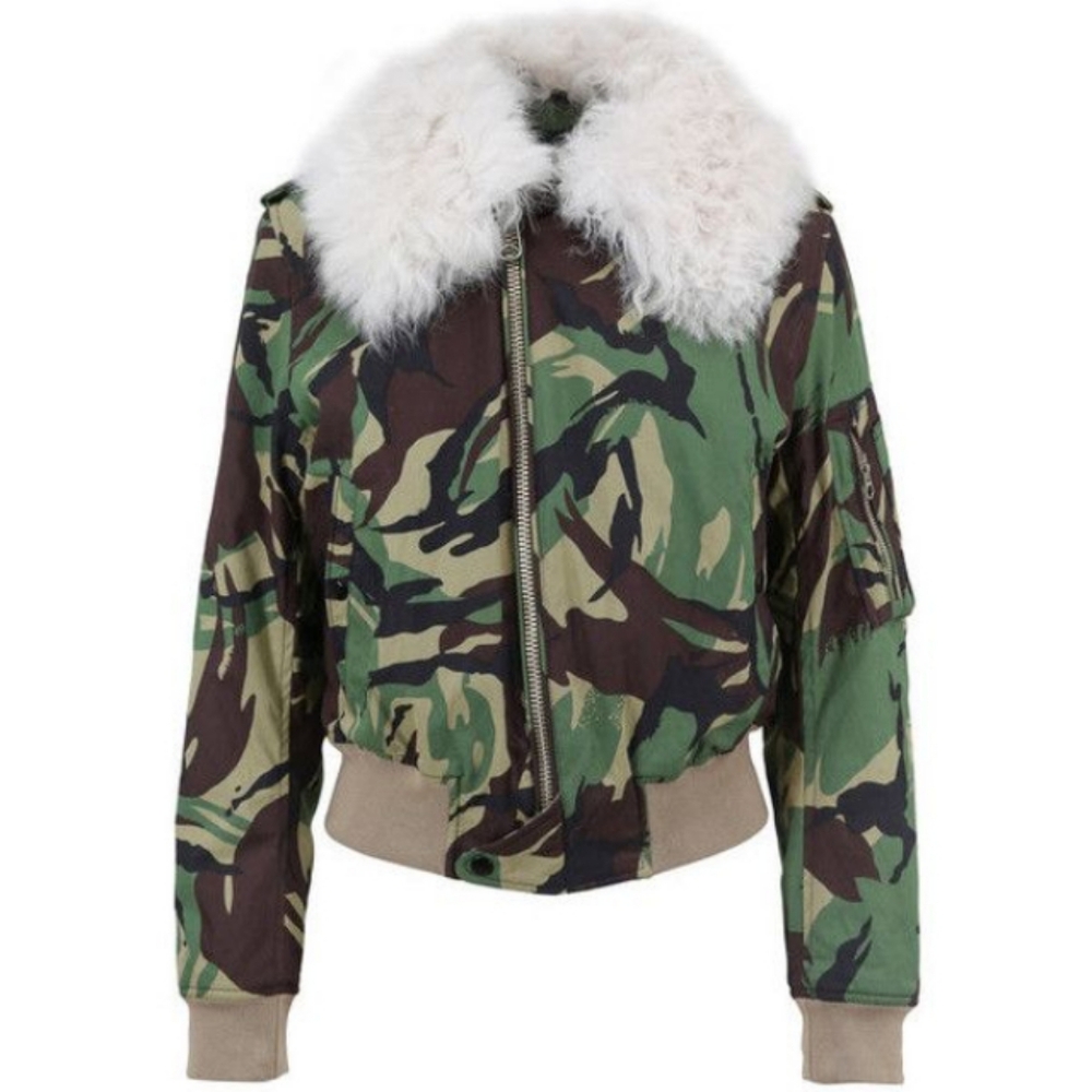 Rag & Bone camouflage shearling trim jacket